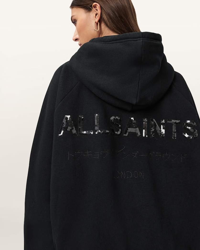 AllSaints Talon Underground Sequin Oversized Hoodie Women's Black Women's