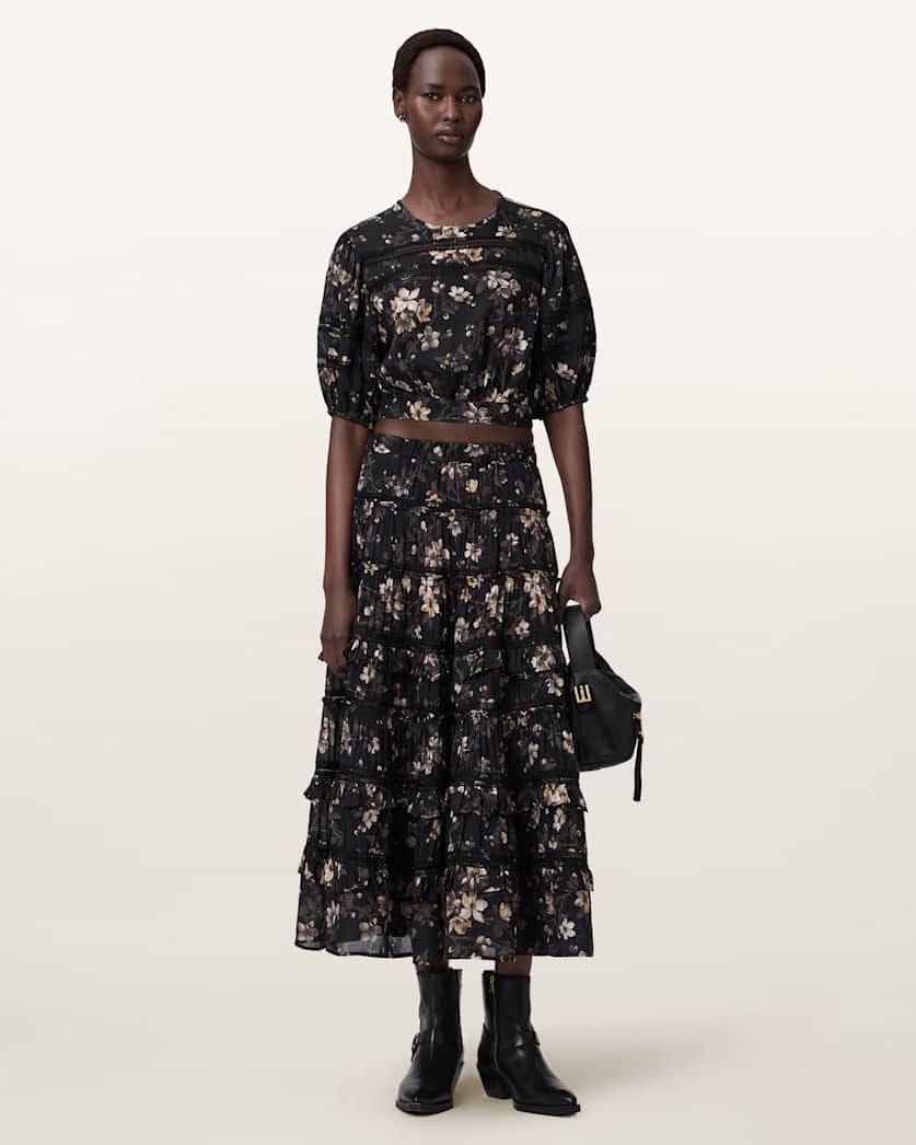 AllSaints Talia Printed Midi Skirt Women's Vine Black Women's