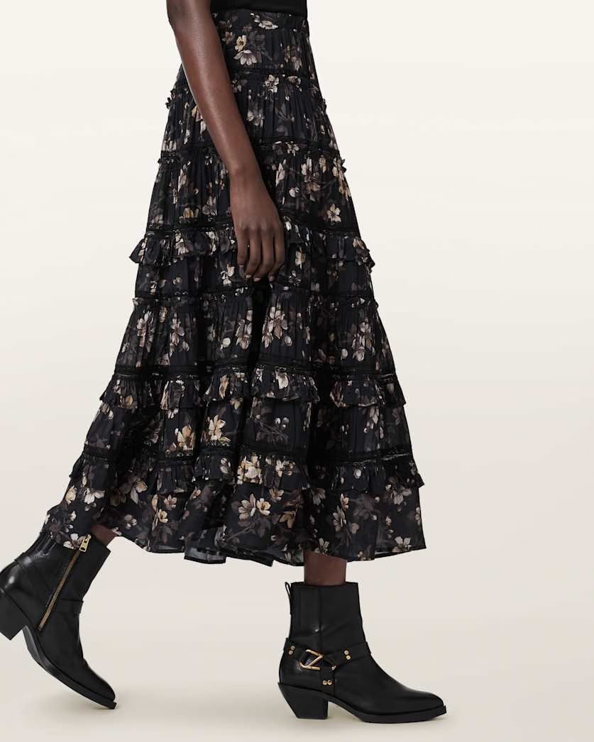 AllSaints Talia Printed Midi Skirt Women's Vine Black Women's