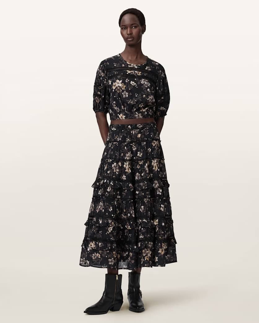 AllSaints Talia Printed Midi Skirt Women's Vine Black Women's