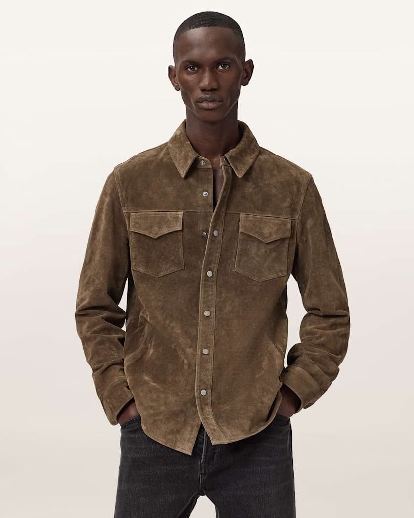 AllSaints Sully Suede Shirt Baker Brown