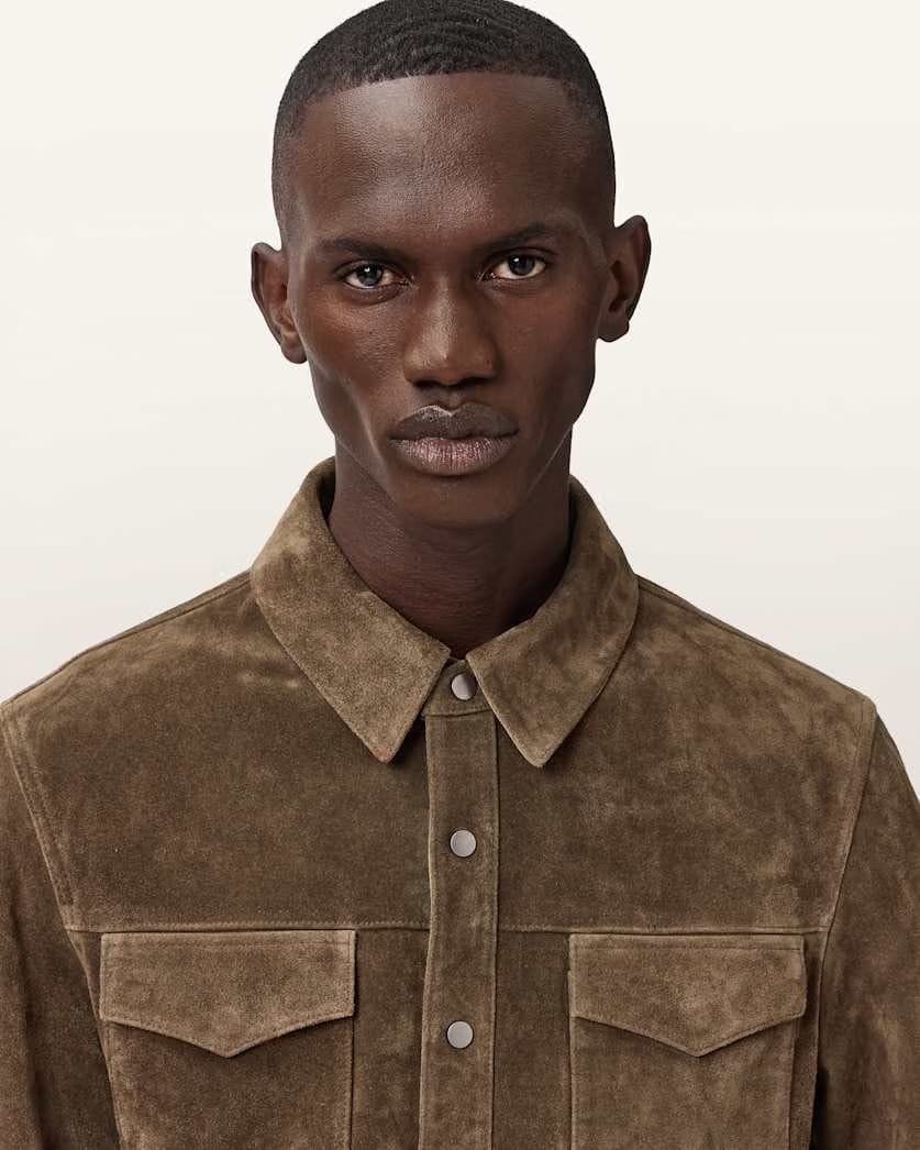 AllSaints Sully Suede Shirt Baker Brown