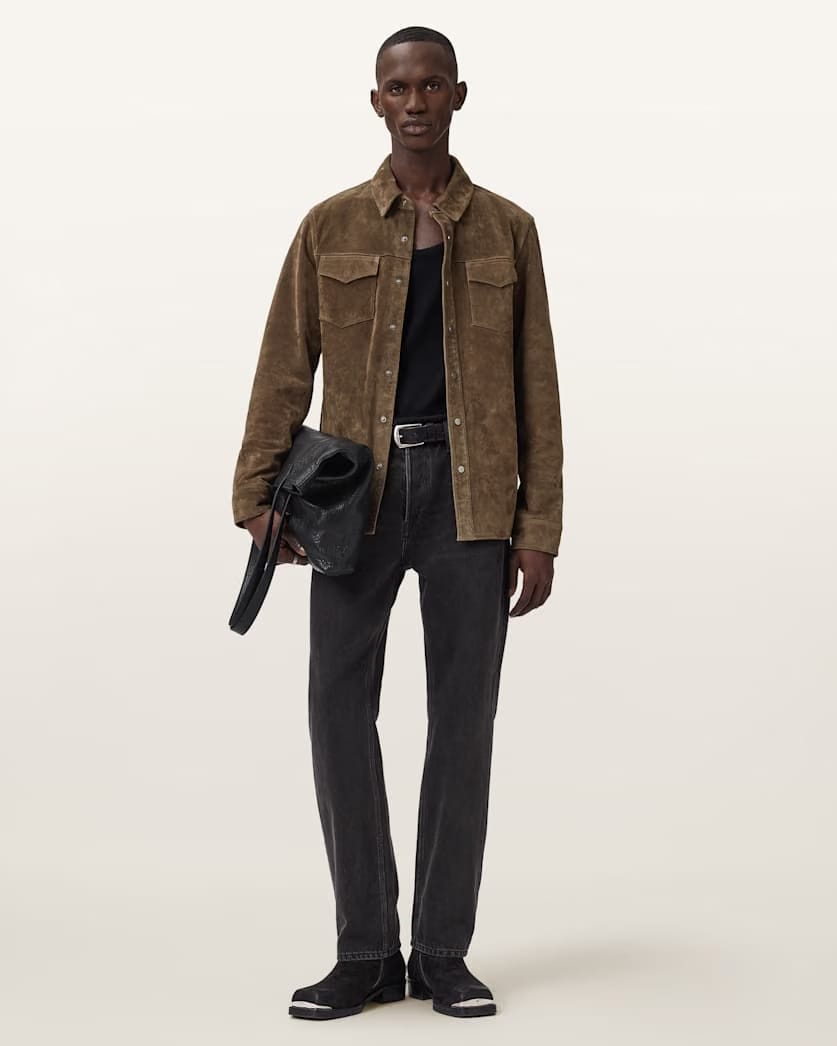 AllSaints Sully Suede Shirt Baker Brown
