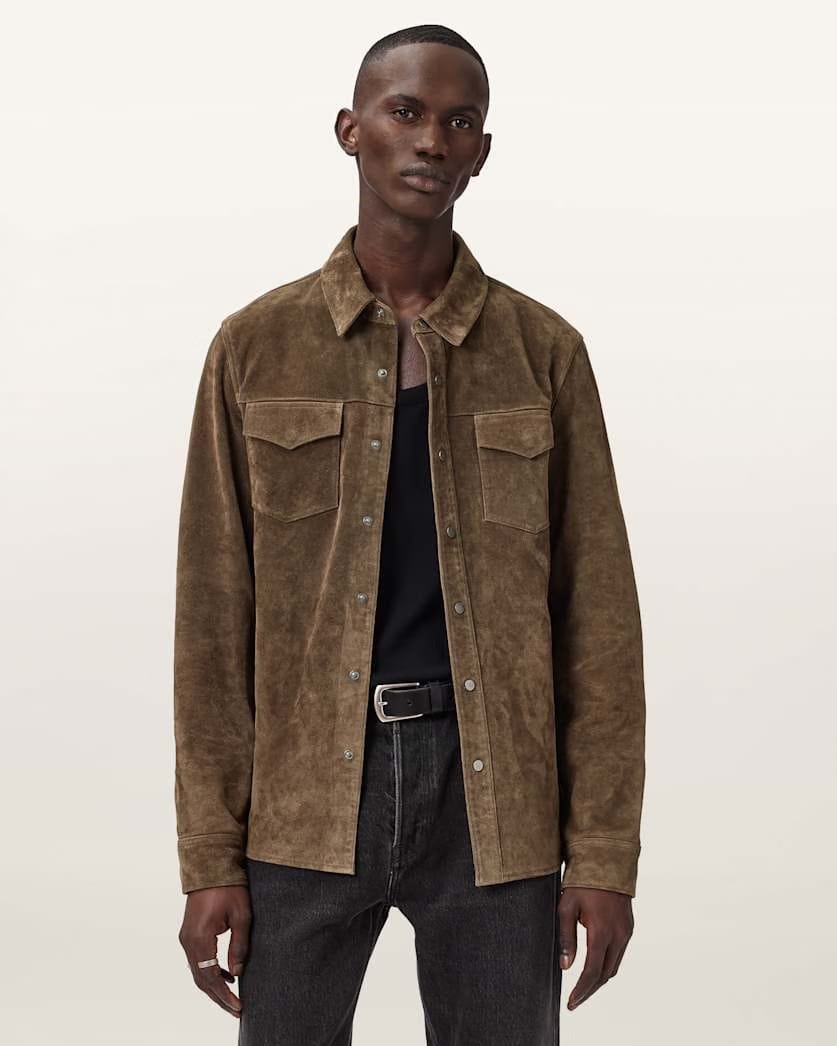 AllSaints Sully Suede Shirt Baker Brown