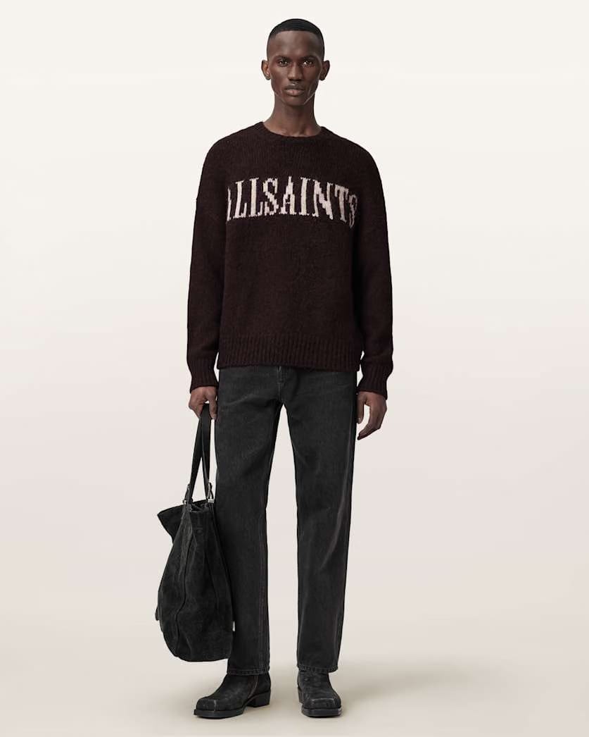 AllSaints Stokes Oversized Boxy Sweater Brown/Ecru White