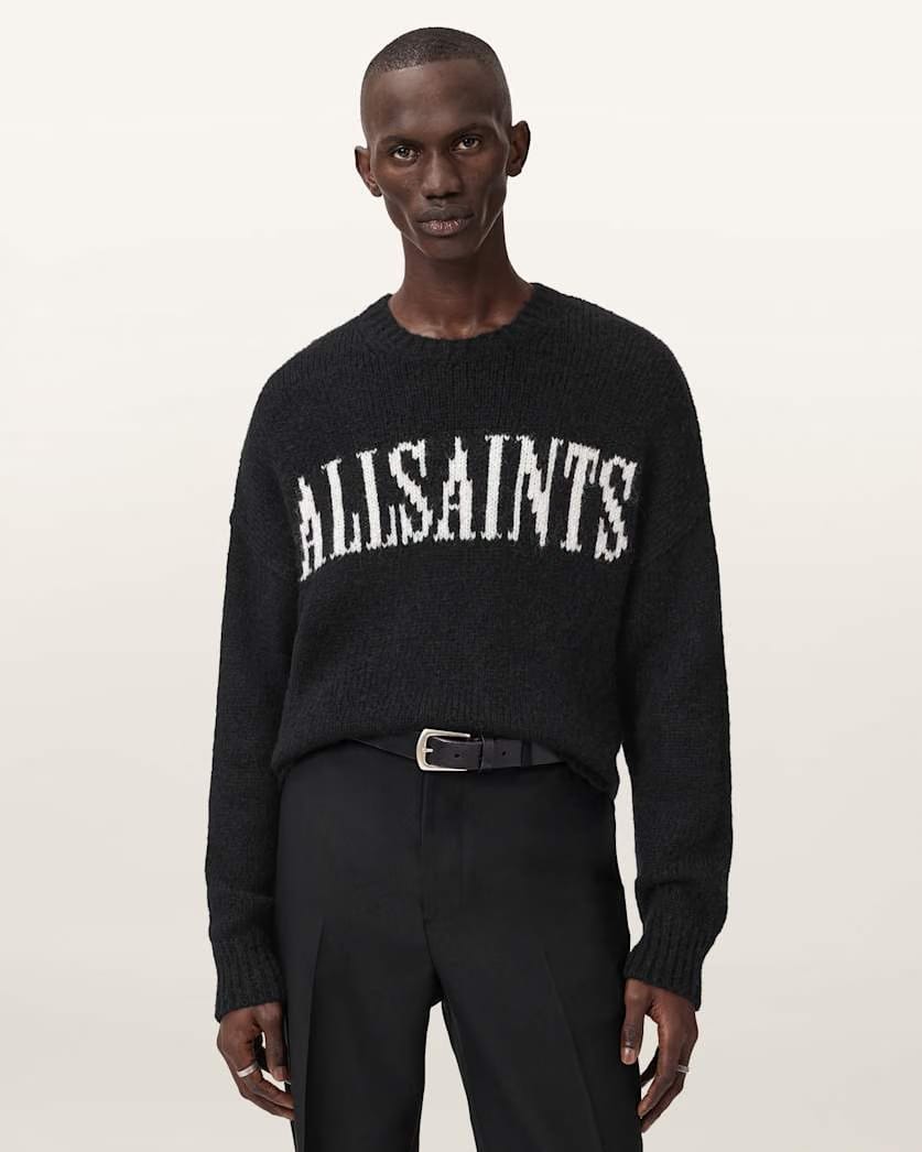 AllSaints Stokes Oversized Boxy Sweater Brown/Ecru White