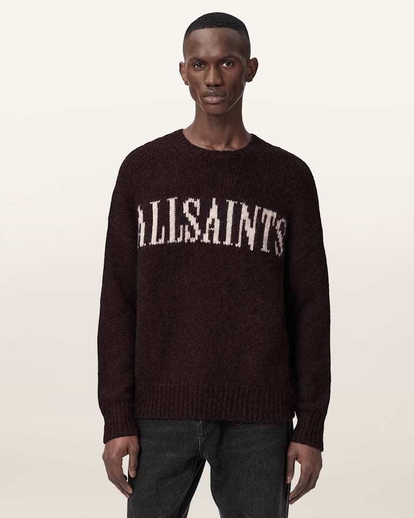 AllSaints Stokes Oversized Boxy Sweater Brown/Ecru White
