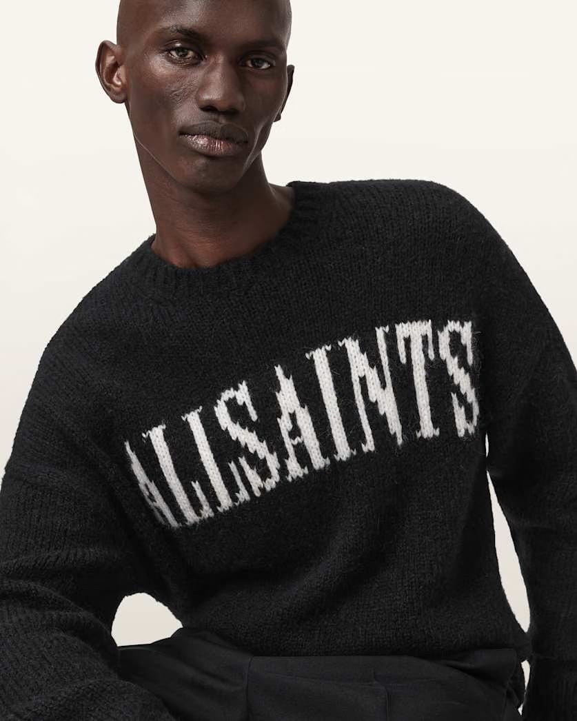 AllSaints Stokes Oversized Boxy Sweater Brown/Ecru White