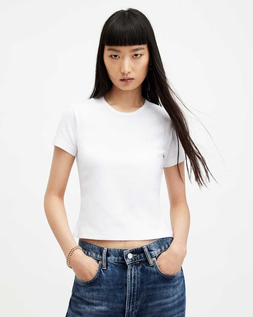 AllSaints Stevie Slim Fit Short Sleeve T Shirt Women's Optic White Women's