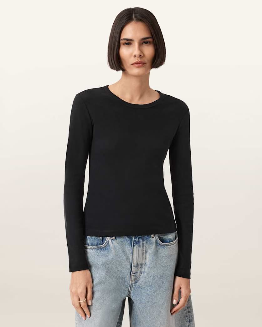 AllSaints Stevie Slim Fit Long Sleeve T-Shirt Women's Black Women's