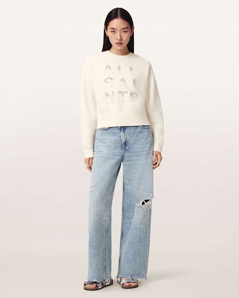 AllSaints Stacks Separo Embellished Cropped Sweatshirt Women's Optic White Women's