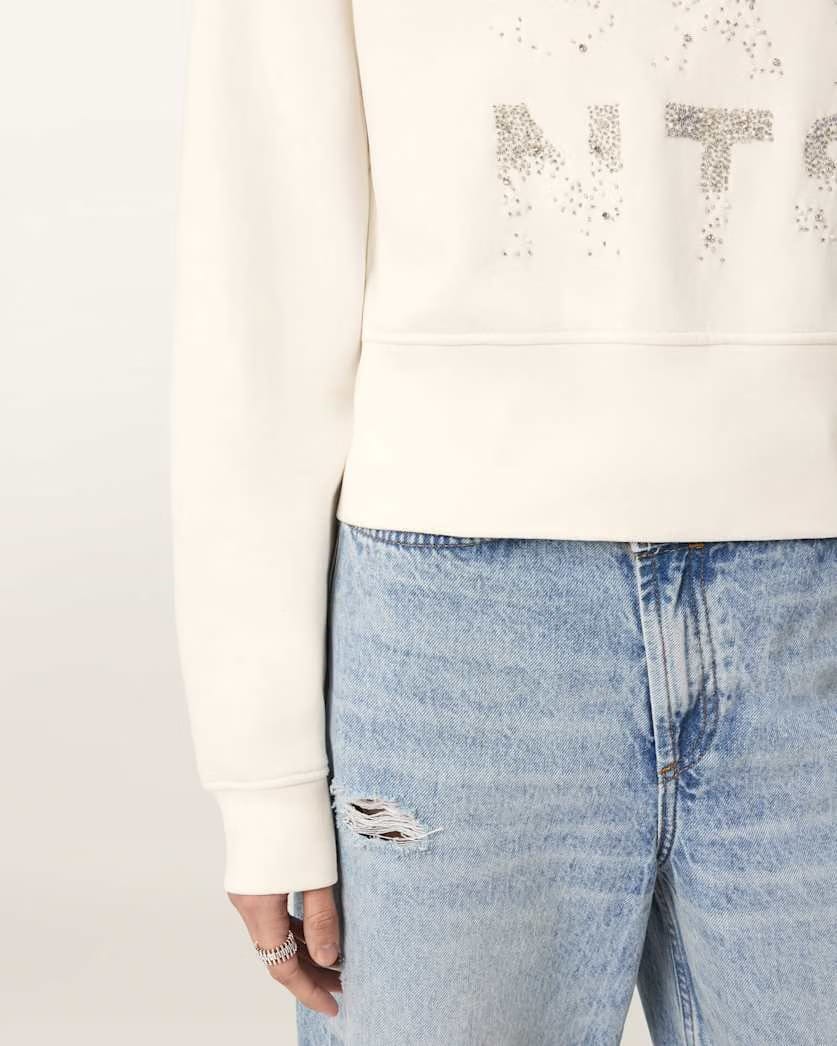 AllSaints Stacks Separo Embellished Cropped Sweatshirt Women's Optic White Women's