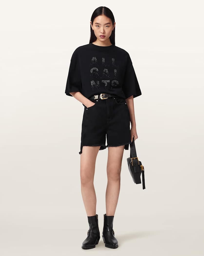 AllSaints Stacks Amelie Oversized Embellished T Shirt Women's Optic White Women's