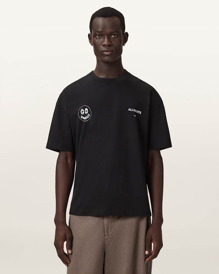 AllSaints Spinner Oversized Short Sleeve Graphic T Shirt Washed Black