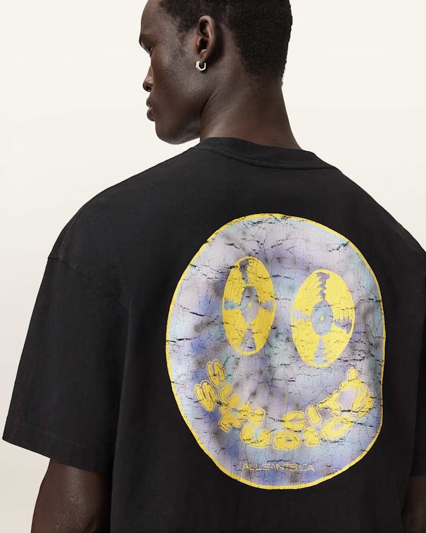 AllSaints Spinner Oversized Short Sleeve Graphic T Shirt Washed Black