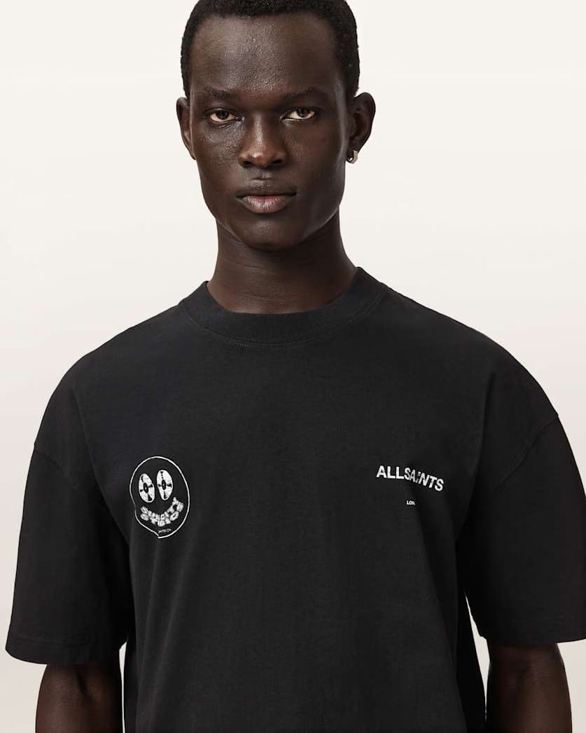 AllSaints Spinner Oversized Short Sleeve Graphic T Shirt Washed Black
