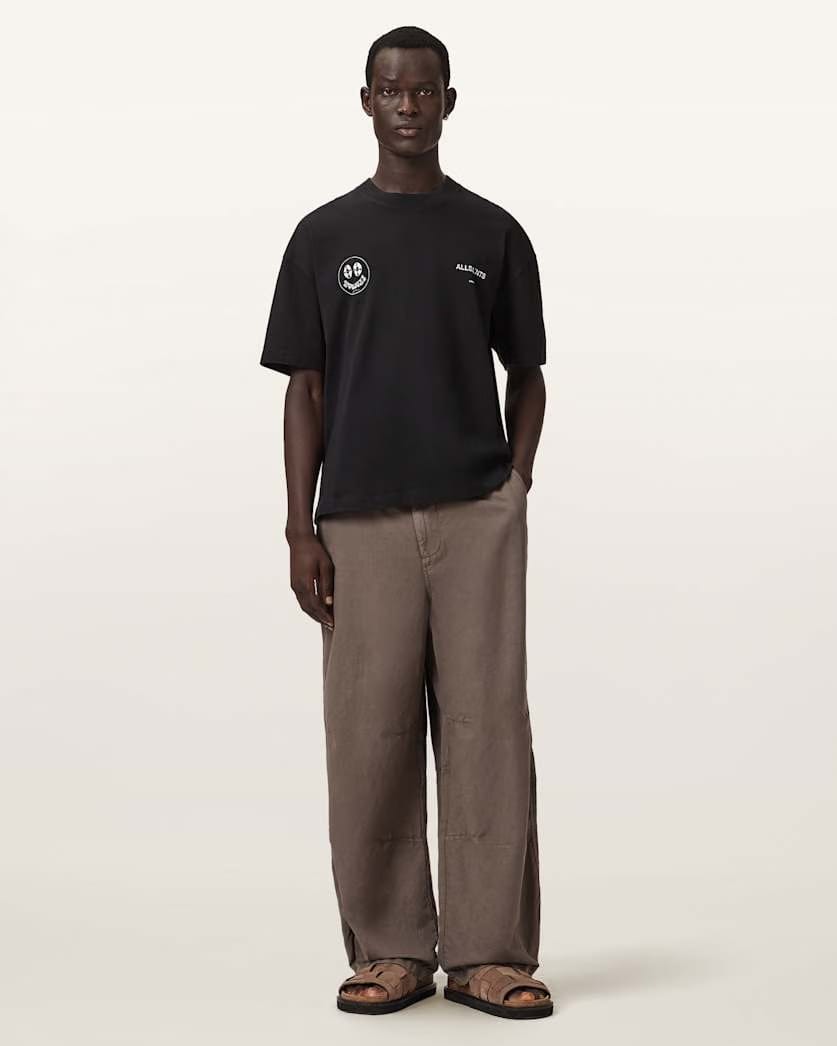 AllSaints Spinner Oversized Short Sleeve Graphic T Shirt Washed Black