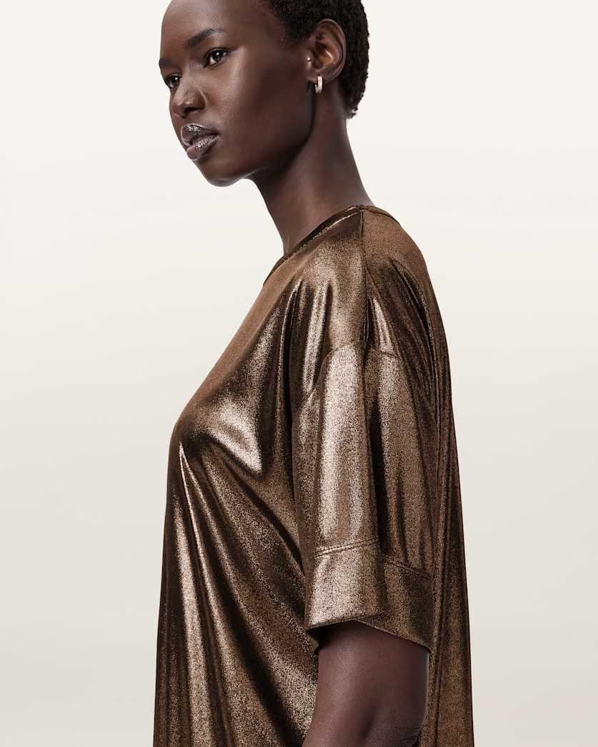 AllSaints Sparkle Mini T-Shirt Dress Women's Bronze Gold Women's