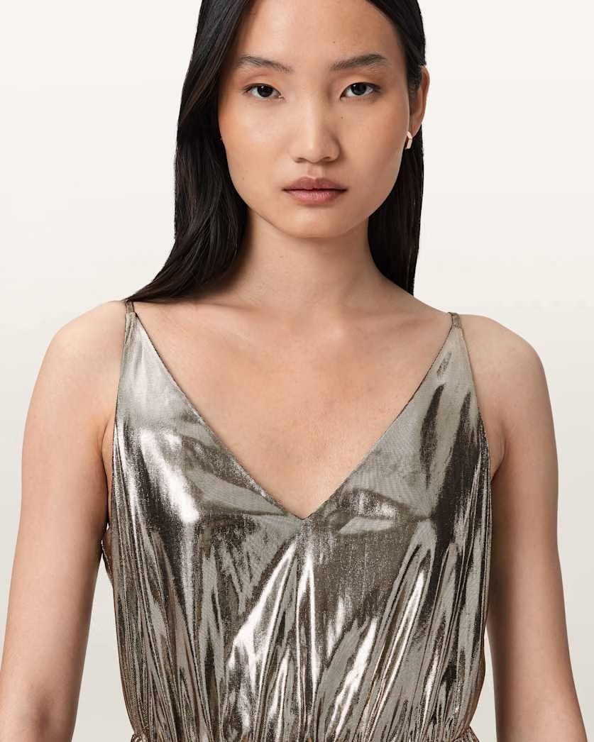 AllSaints Spark 2 In 1 Maxi Dress Women's Bronze Brown Women's