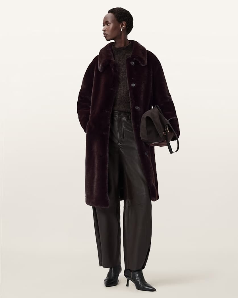 AllSaints Sora Faux Fur Coat Women's Chocolate Brown Women's