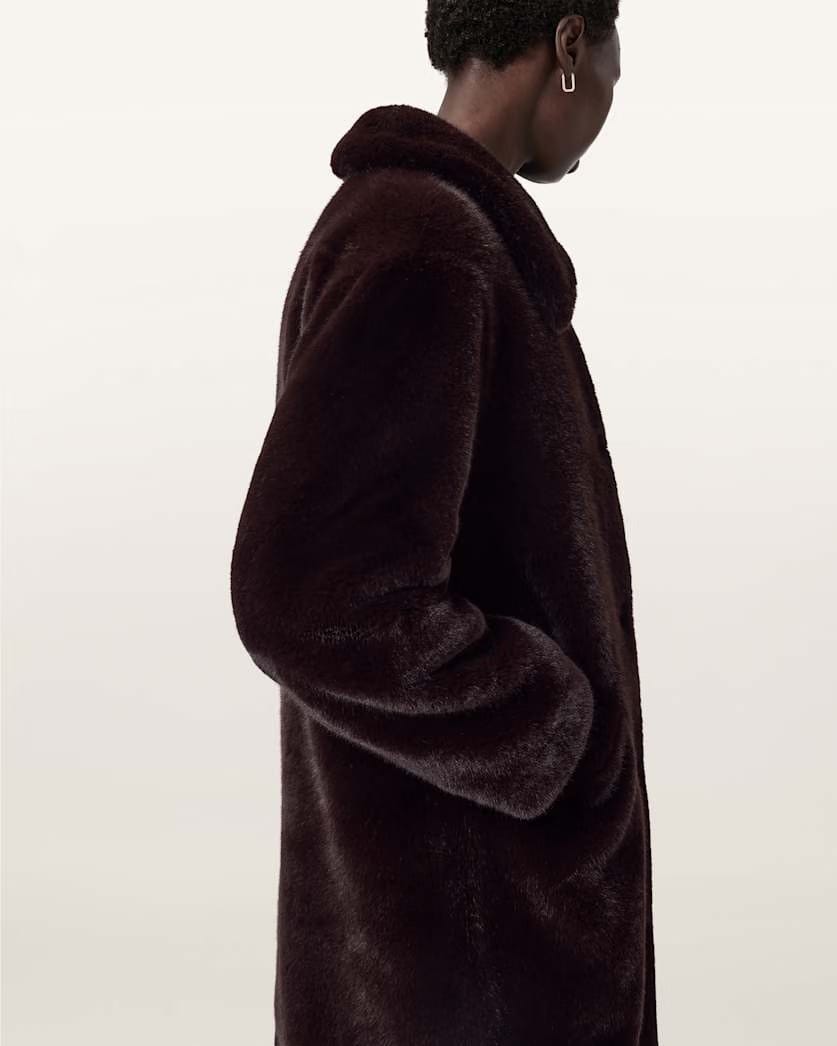 AllSaints Sora Faux Fur Coat Women's Chocolate Brown Women's
