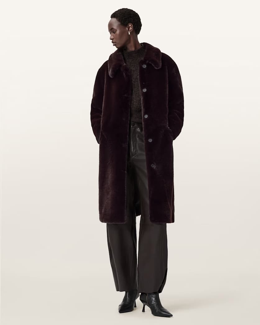 AllSaints Sora Faux Fur Coat Women's Chocolate Brown Women's