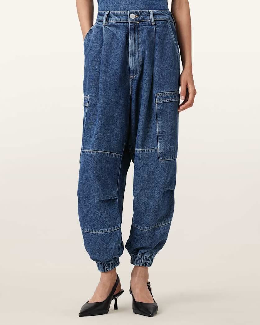 AllSaints Sol Tapered Denim Cargo Jeans Women's Mid Indigo Women's