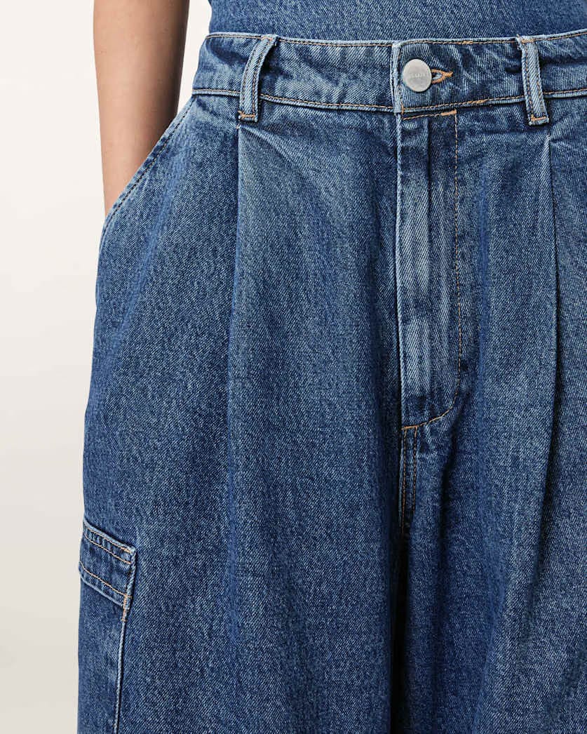 AllSaints Sol Tapered Denim Cargo Jeans Women's Mid Indigo Women's