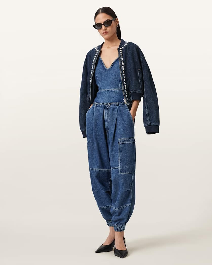 AllSaints Sol Tapered Denim Cargo Jeans Women's Mid Indigo Women's