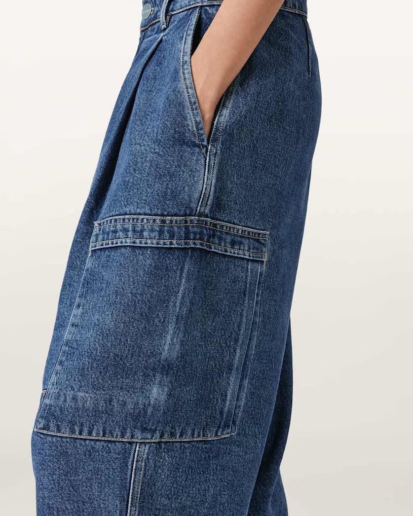 AllSaints Sol Tapered Denim Cargo Jeans Women's Mid Indigo Women's