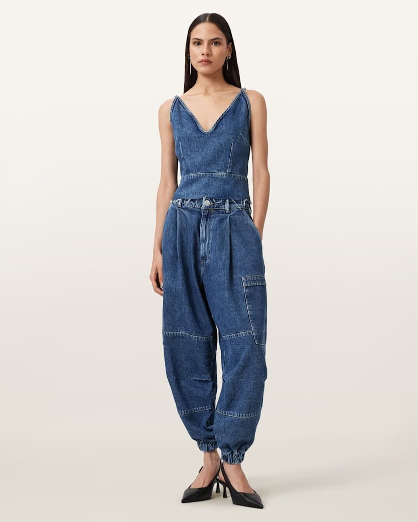AllSaints Sol Tapered Denim Cargo Jeans Women's Mid Indigo Women's