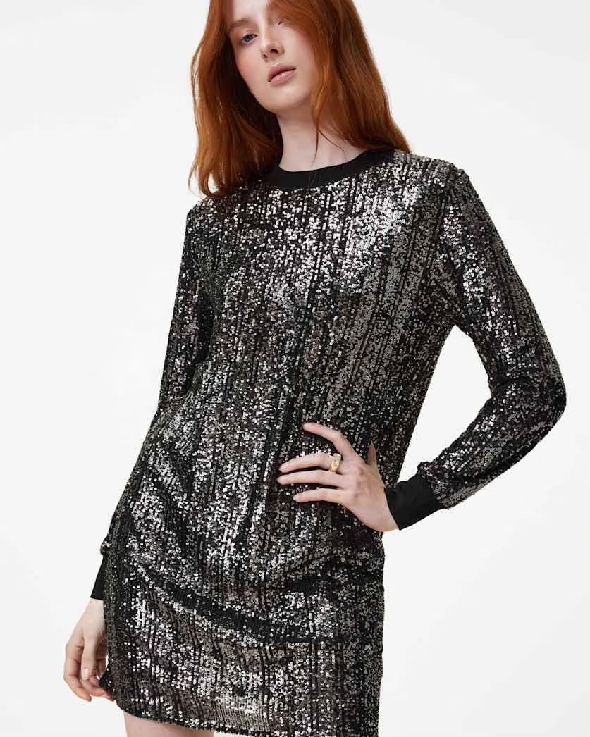 AllSaints Solstice Long Sleeve Sequin Mini Dress Women's Black Women's