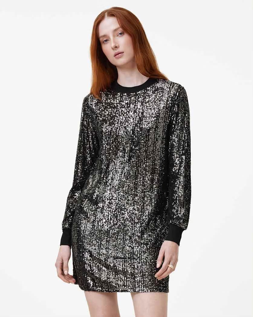AllSaints Solstice Long Sleeve Sequin Mini Dress Women's Black Women's
