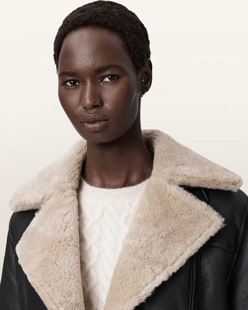 AllSaints Sola Shearling Biker Jacket Women's Black/Natural Women's