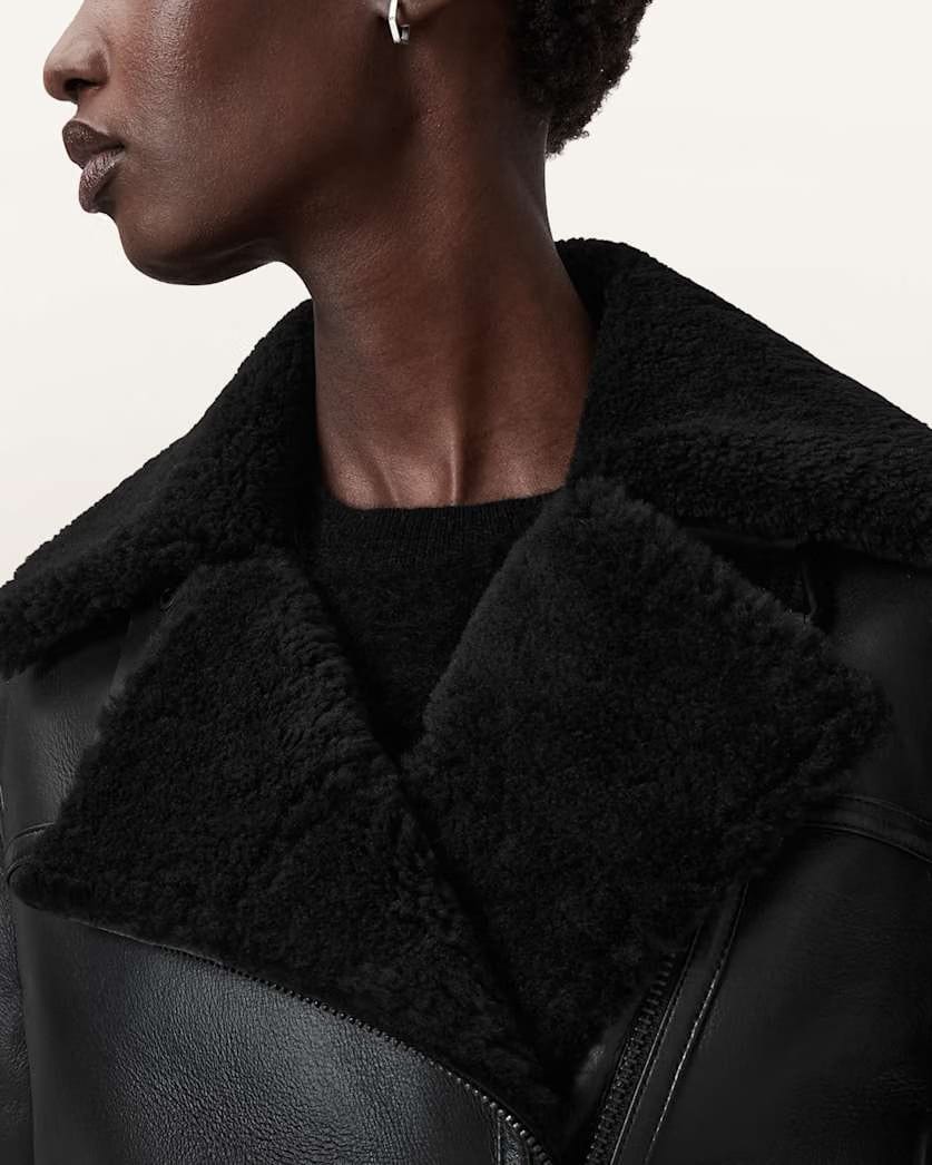 AllSaints Sola Shearling Biker Jacket Women's Black/Natural Women's