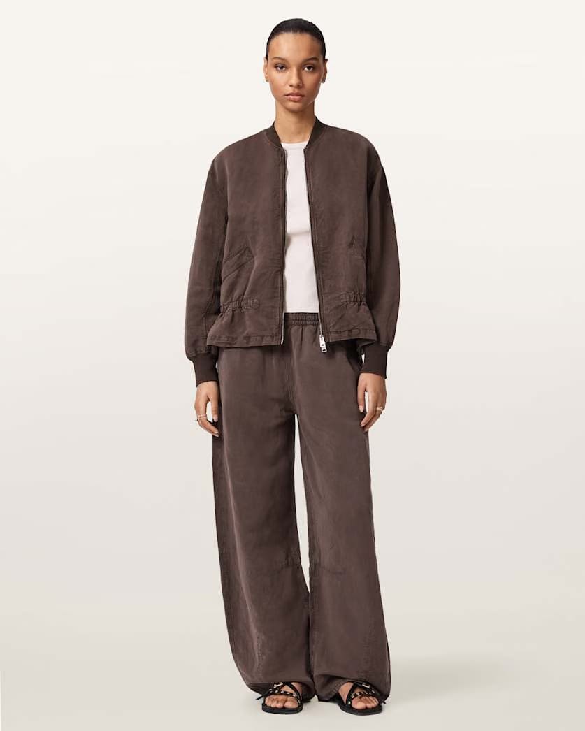 AllSaints Sofi Linen Blend Drawstring Bomber Jacket Women's Sand Brown Women's