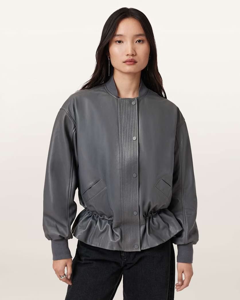 AllSaints Sofi Drawstring Leather Bomber Jacket Women's Black Women's