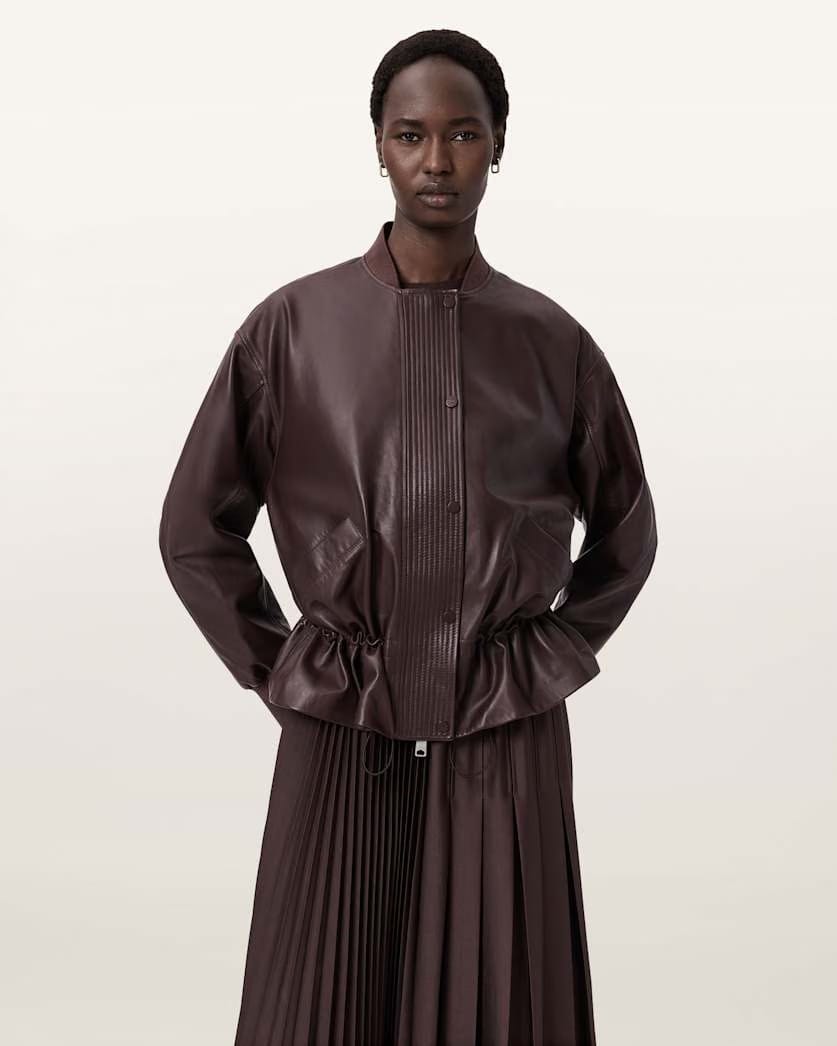 AllSaints Sofi Drawstring Leather Bomber Jacket Women's Black Women's