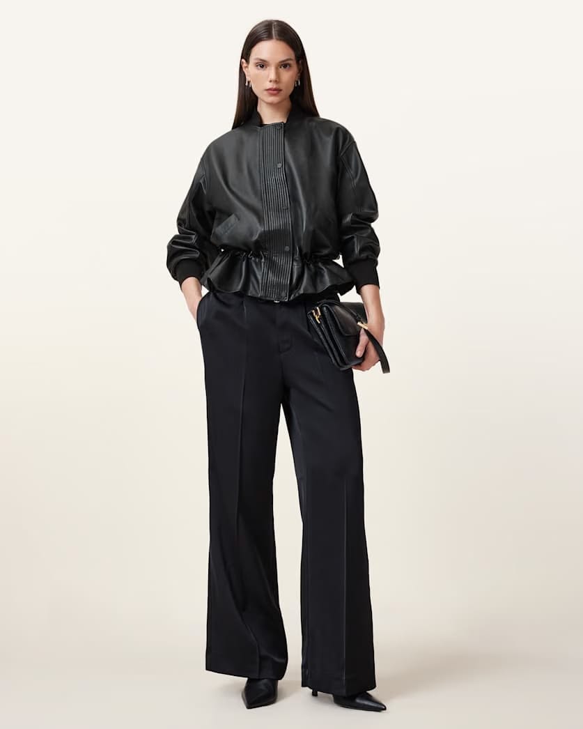 AllSaints Sofi Drawstring Leather Bomber Jacket Women's Black Women's
