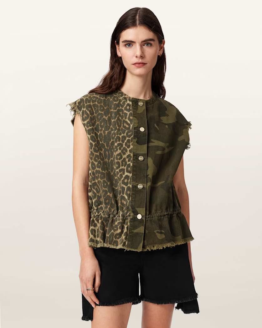 AllSaints Sofi Camo Leopard Print Vest Women's Camo Leppo Green Women's