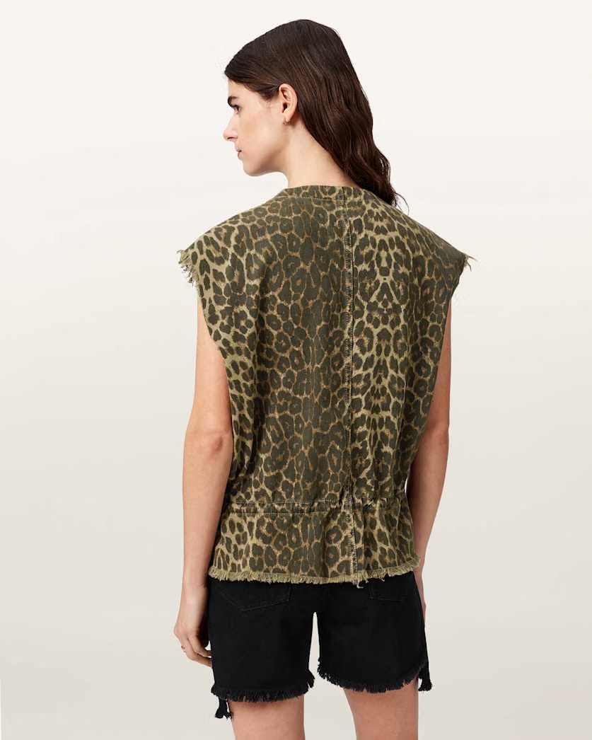 AllSaints Sofi Camo Leopard Print Vest Women's Camo Leppo Green Women's