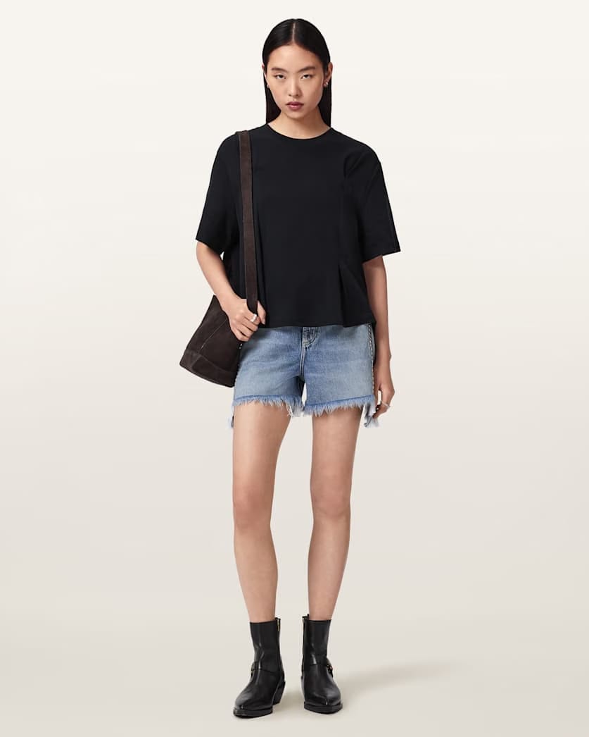 AllSaints Sofia Lisa Boxy Embroidered T Shirt Women's Black Women's