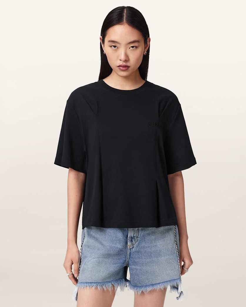 AllSaints Sofia Lisa Boxy Embroidered T Shirt Women's Black Women's