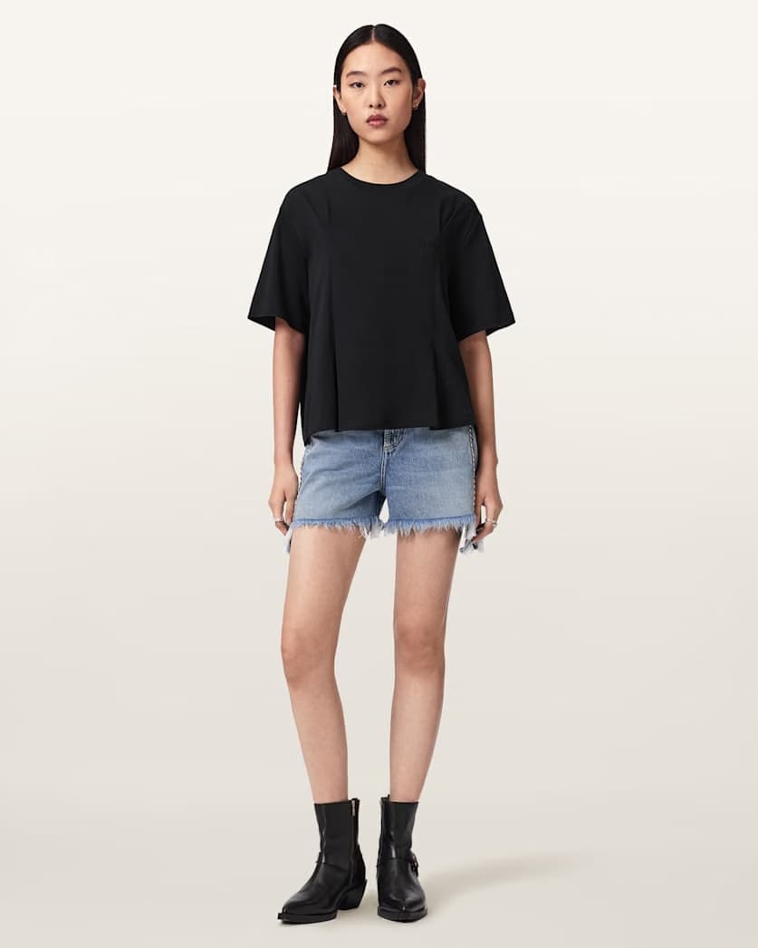 AllSaints Sofia Lisa Boxy Embroidered T Shirt Women's Black Women's