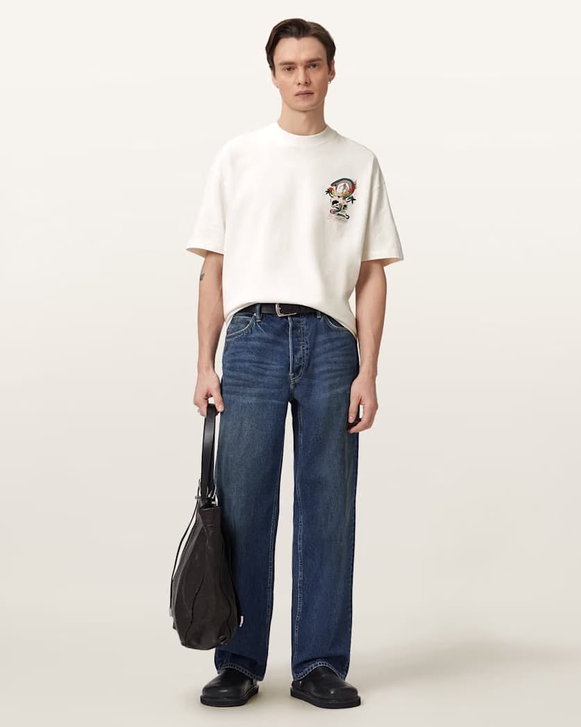 AllSaints Snakepit Oversized Short Sleeve Graphic T Shirt Washed Black