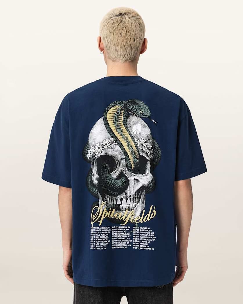 AllSaints Snakehead Oversized Graphic T Shirt Opal Blue