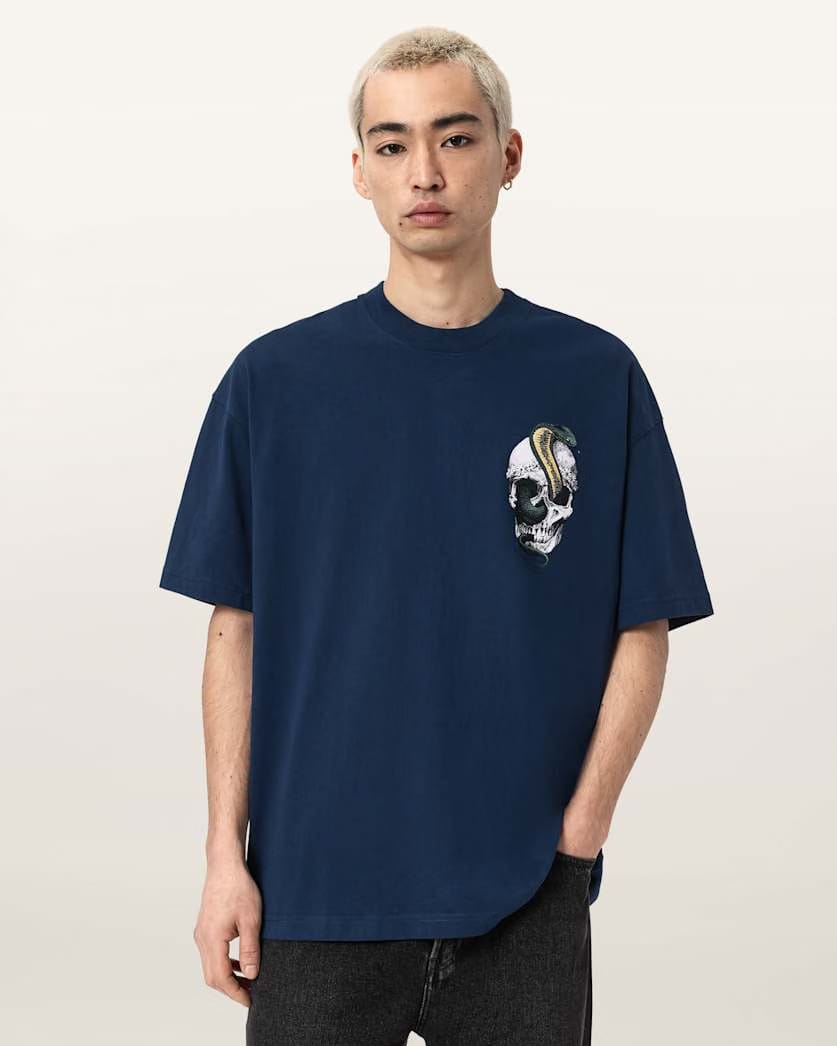 AllSaints Snakehead Oversized Graphic T Shirt Opal Blue