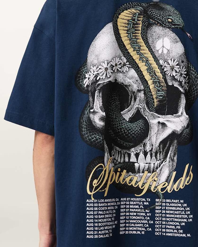 AllSaints Snakehead Oversized Graphic T Shirt Opal Blue