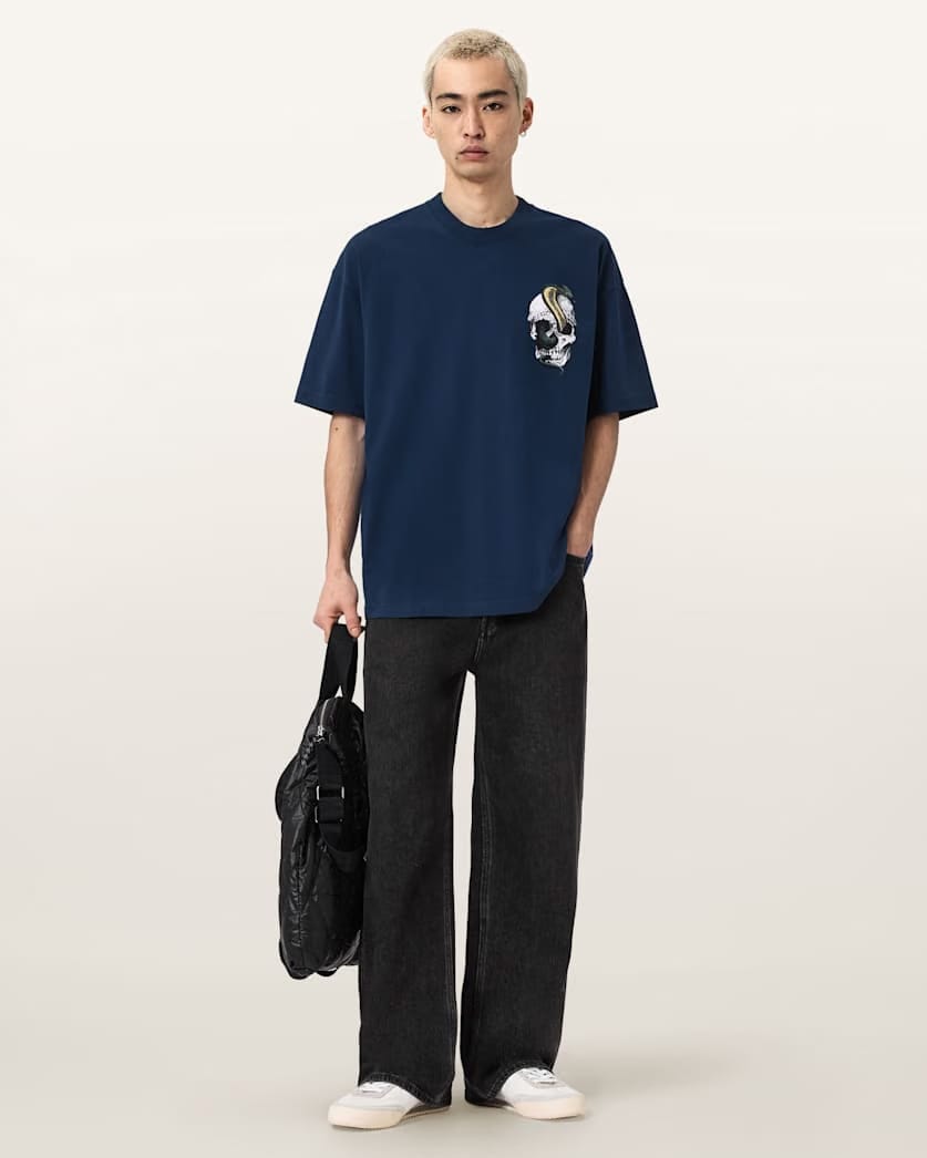 AllSaints Snakehead Oversized Graphic T Shirt Opal Blue