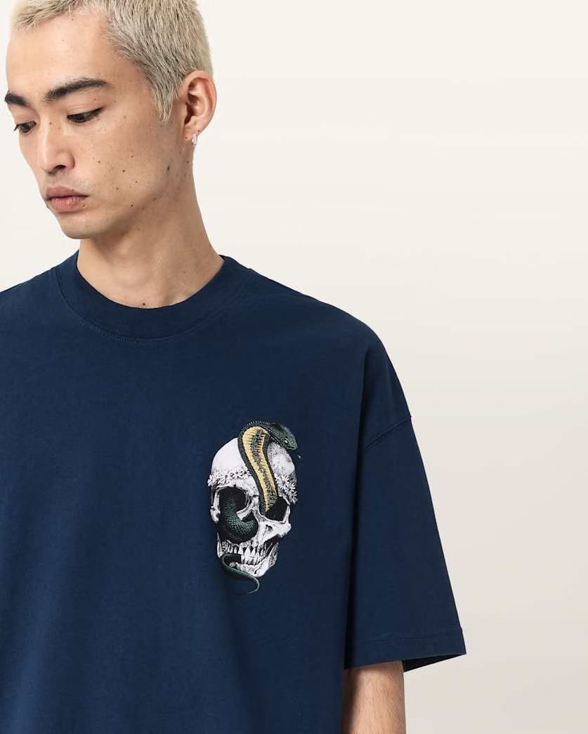 AllSaints Snakehead Oversized Graphic T Shirt Opal Blue